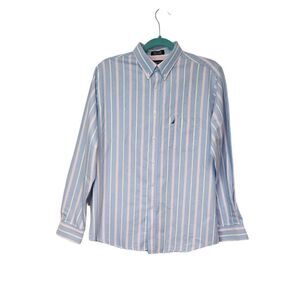 Nautica Men's Easy Care Oxford Striped Button Down Blue/Pink Shirt Size XL-18/20